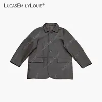 LUCASEMILYLOUIE欢姐0220复古擦色翻领廓形皮衣外套2510809