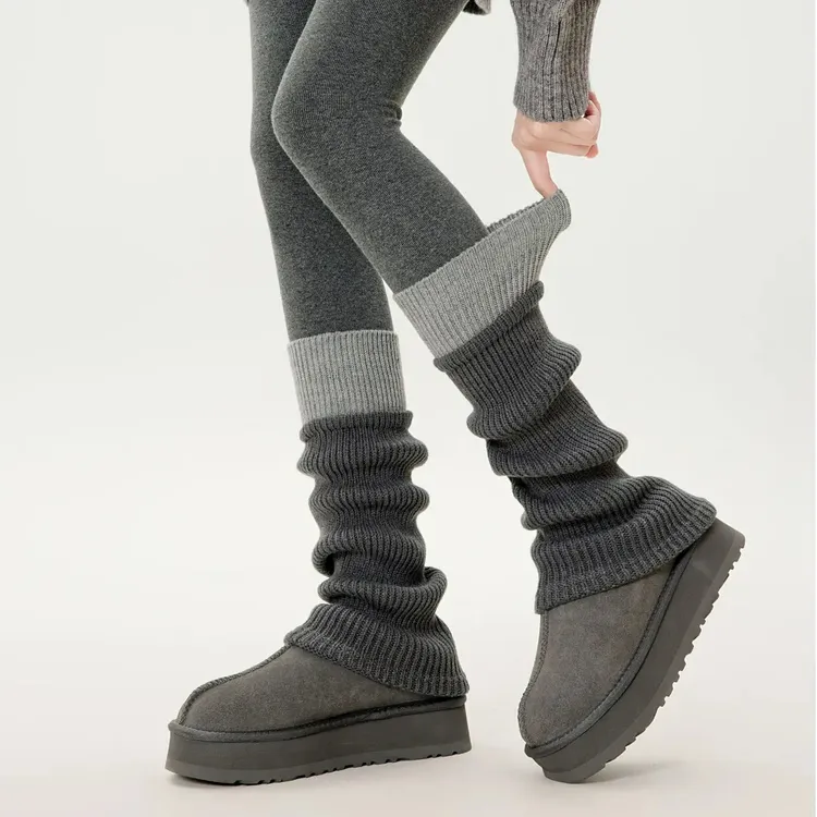 微喇叭高级灰秋冬羊毛防滑袜套咖色腿套显瘦保暖堆堆袜女配打底裤