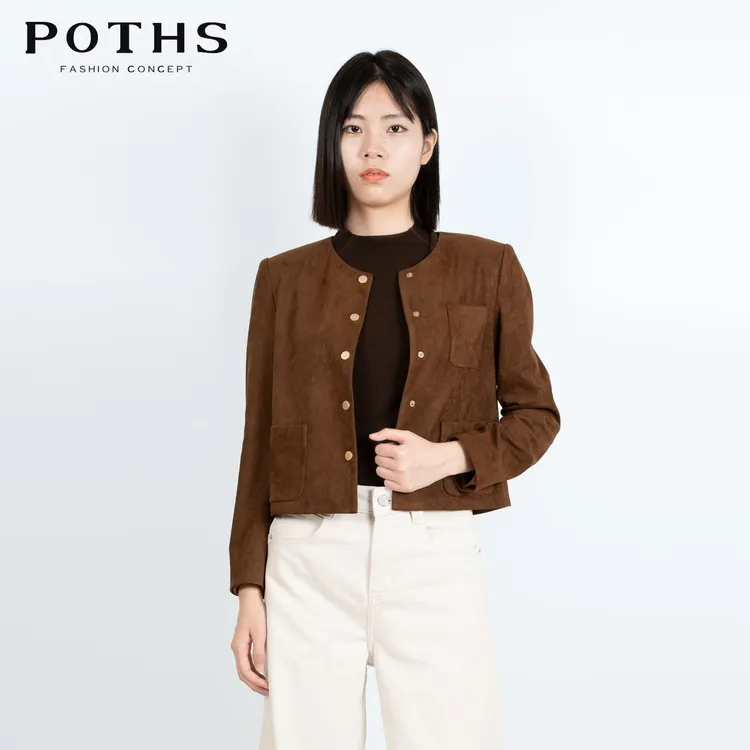 POTHS/铂玺气质干练帅气短外套2025秋季新款长袖圆领上衣85610136