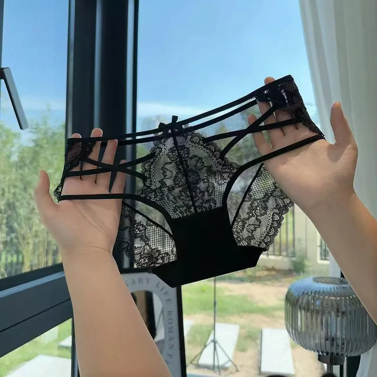 Mimi Angel显瘦包臀法式舒适时尚无痕女士内裤性感蕾丝三角裤镂空