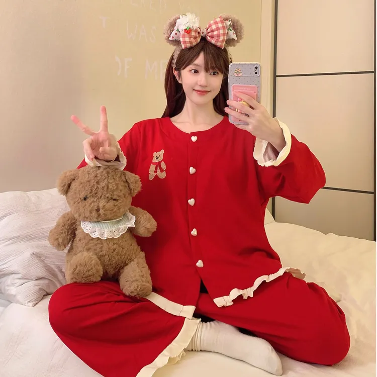 冬季长裤圆领厚款常规款秋季睡衣秋冬款舒适甜美羊毛绒