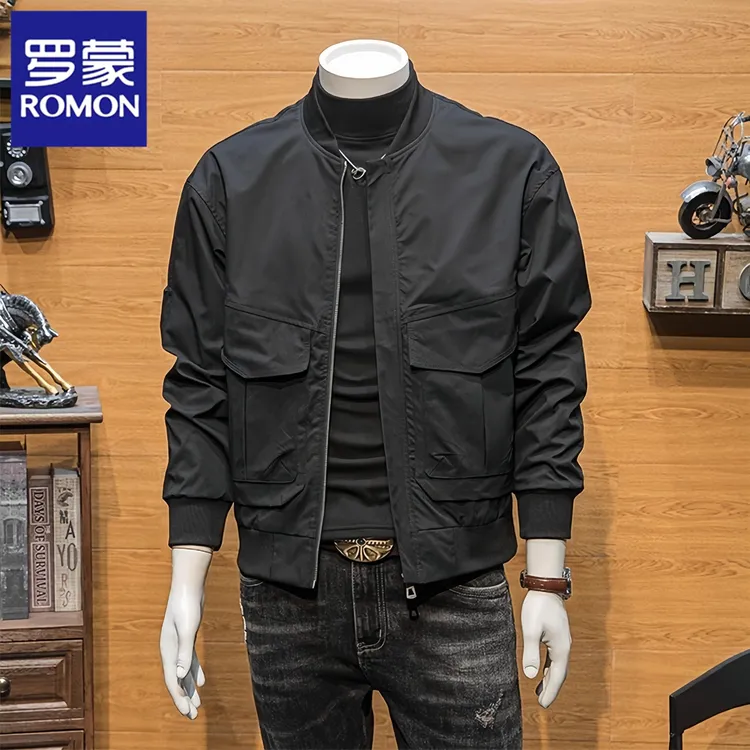 Romon/罗蒙棒球领外套男士春秋季新款潮牌简约休闲工装夹克上衣服