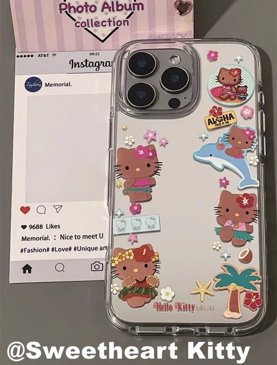 侧边图案黑皮kitty镜面适用iphone15promax苹果14手机壳13少女