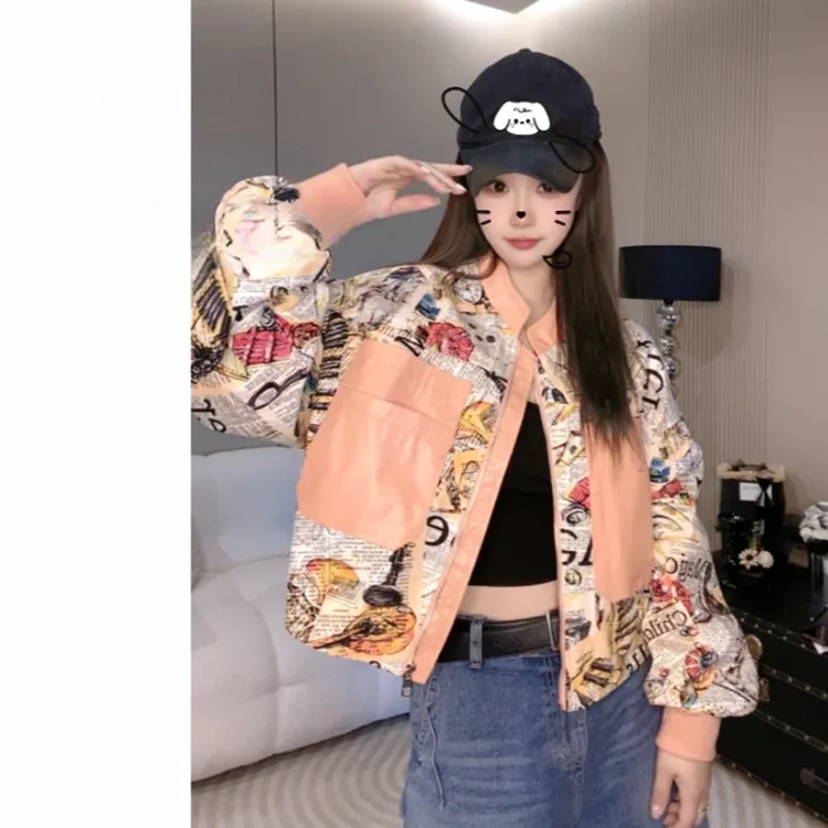 美式街头画报短款工装夹克外套女春秋2025年设计感拉链超火棒球服