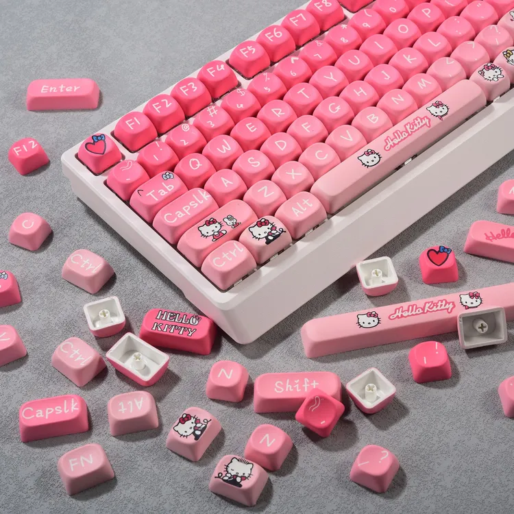 HelloKitty主题键帽129颗MOA高度PBT材质女生主播可爱渐变粉色