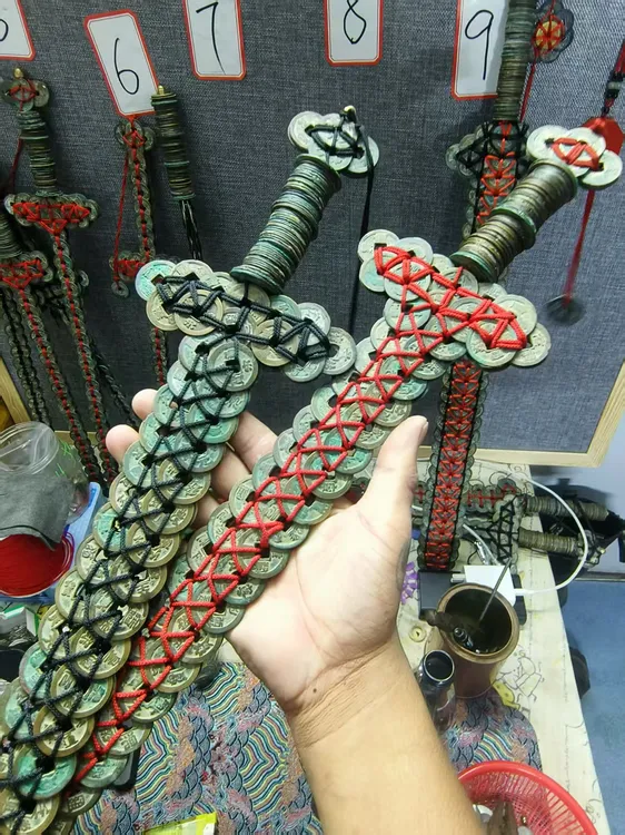 60厘米长真品铜钱剑中式摆件