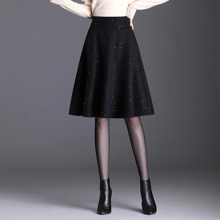 星空半身裙秋冬季A字短裙女高腰显瘦亮闪闪半裙大码小个子伞裙女