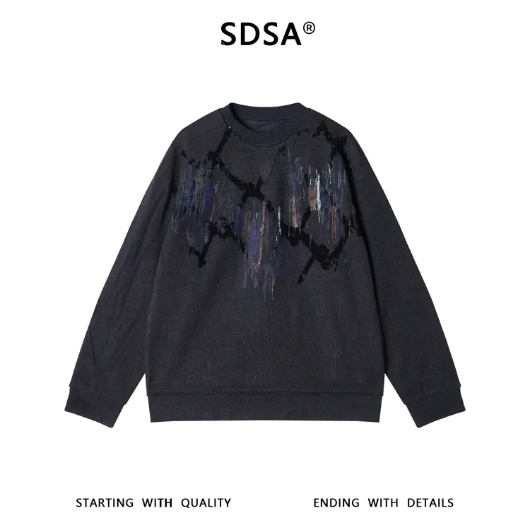 SDSA男士秋冬新款痞帅男装潮牌涂鸦设计圆领卫衣百搭时尚套头上衣