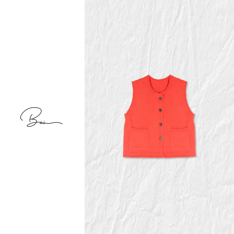 TXB “柚子橘”棉质定制定染舒适粗针双口袋针织马甲XB-7920