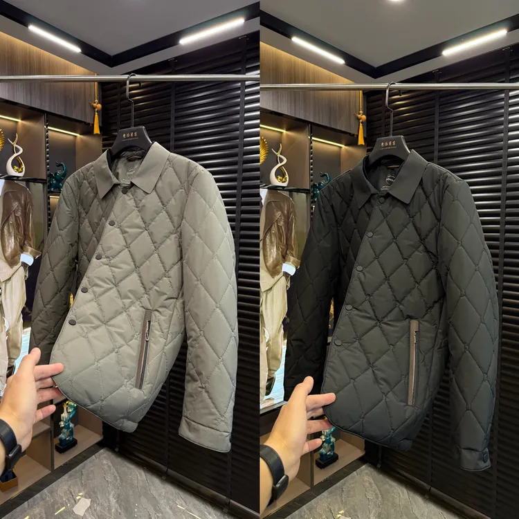 男士标准冬季明线单排扣翻领夹克菱形格加厚棉衣韩版保暖棉服