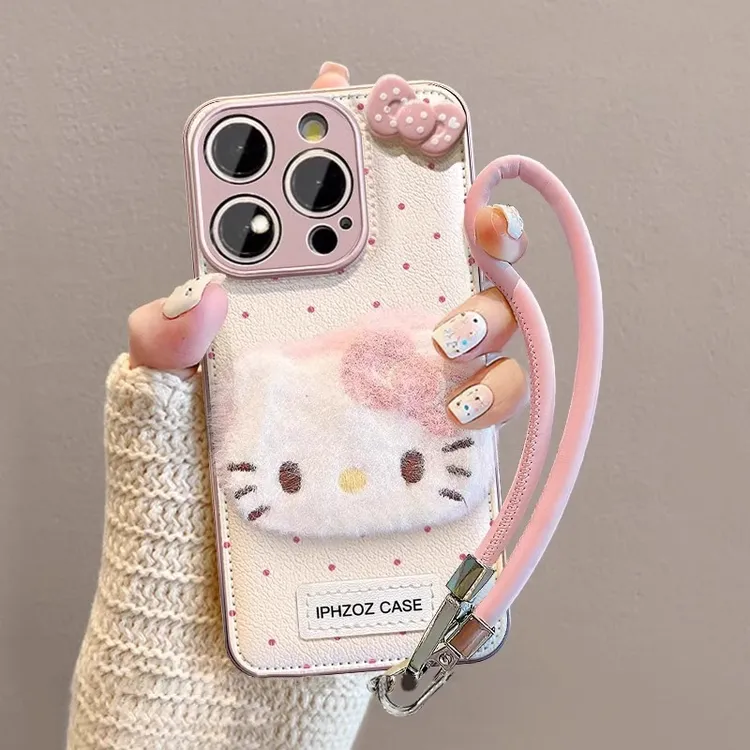 适用苹果16promax手机壳秋冬iPhone15pro毛绒Kitty猫14plus可爱女