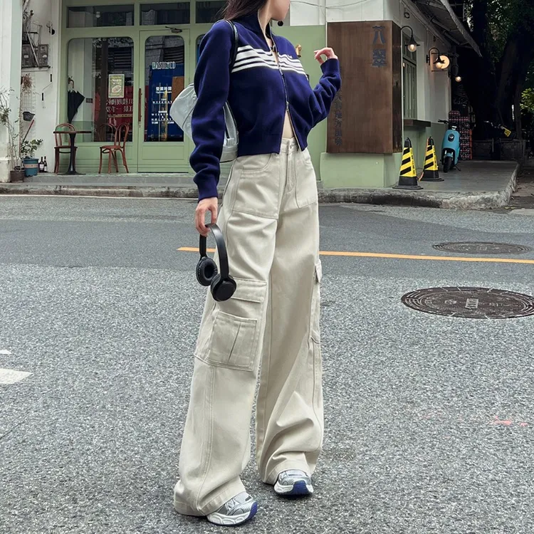 工装裤女2025年新品秋季高腰遮胯小个子直筒宽松垂感阔腿休闲裤