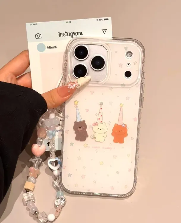 ins可爱三只长帽小熊适用于苹果17promax手机壳161514少女心17新