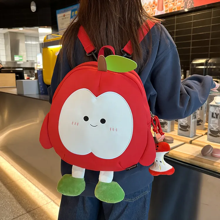 酷袋猫可爱苹果双肩包2025新款日系卡通小书包休闲洋气春游布包