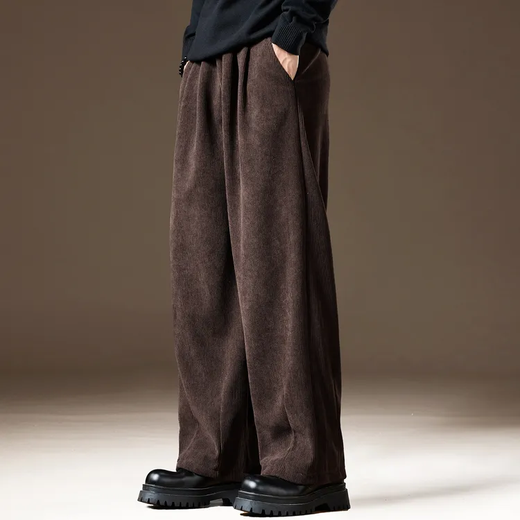 高端美式复古垂感灯芯绒裤子男冬季加绒宽松大码重磅休闲阔腿裤男
