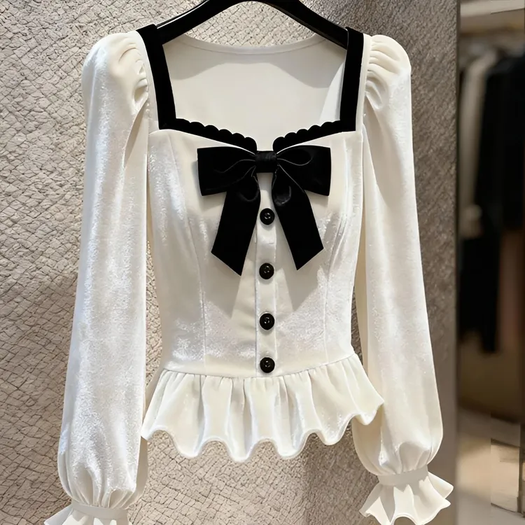 衬衫女高级感轻奢减龄洋气绝美巨好看高端法式小资白色丝绒上衣冬