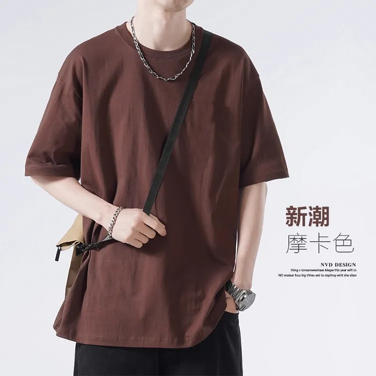 仓石一树夏季潮牌咖啡色短袖T恤男ins高级感美式休闲轻奢痞帅男装