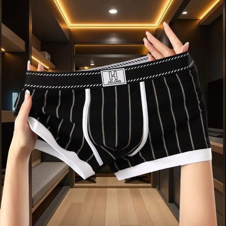男士内裤个性潮流条纹四角裤青年运动中腰透气平角裤内裤男款裤头