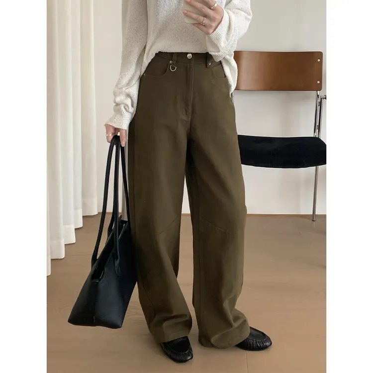 Miss sumeyY4008自制做旧水洗常规百搭弯刀裤韩版宽松休闲裤子女