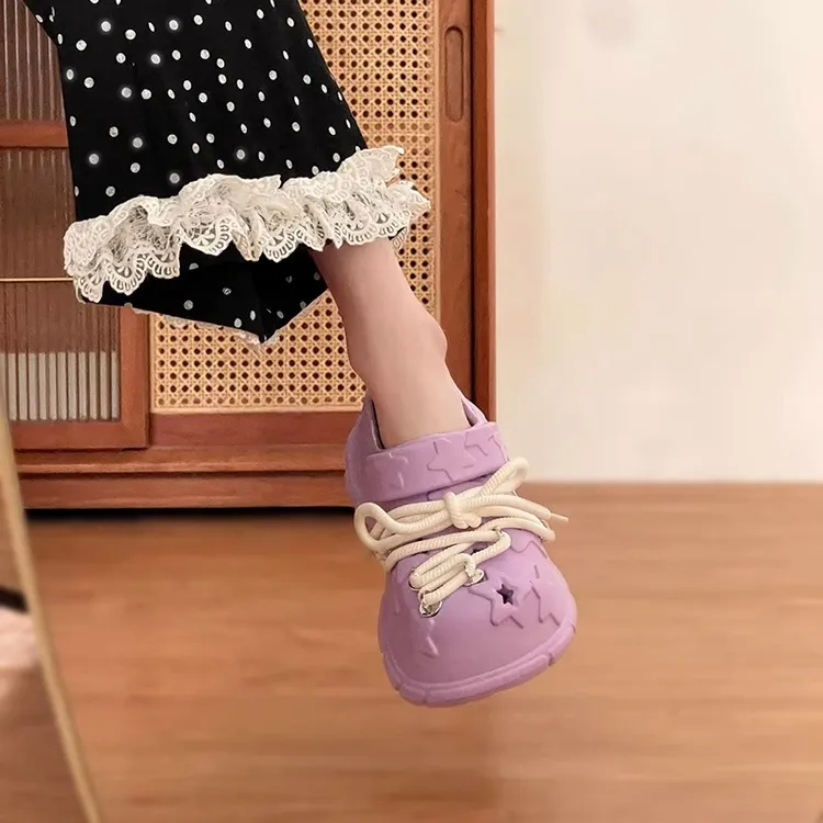 2025年夏季新款时尚百搭休闲舒适包头凉鞋厚底踩屎感洞洞鞋女外穿