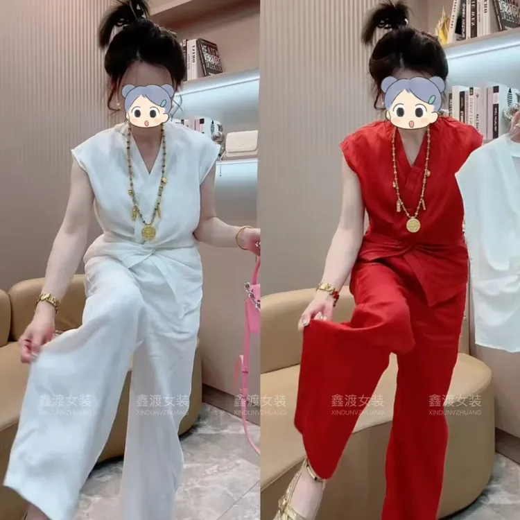 2025夏季新款时尚显瘦气质女士网红洋气两件套百搭款D9540