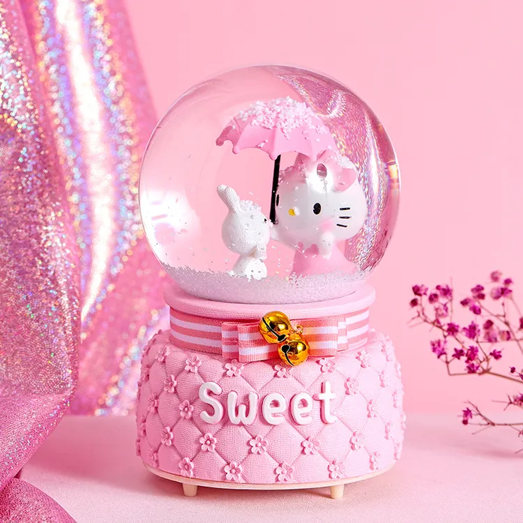 创意卡通旋转音乐盒飘雪八音盒闪光水晶球节日纪念情侣学生礼物
