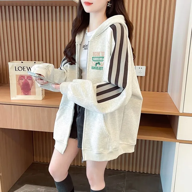 秋季连帽长袖字母薄款中长款卫衣时尚韩版艺术流浪风春秋小个子