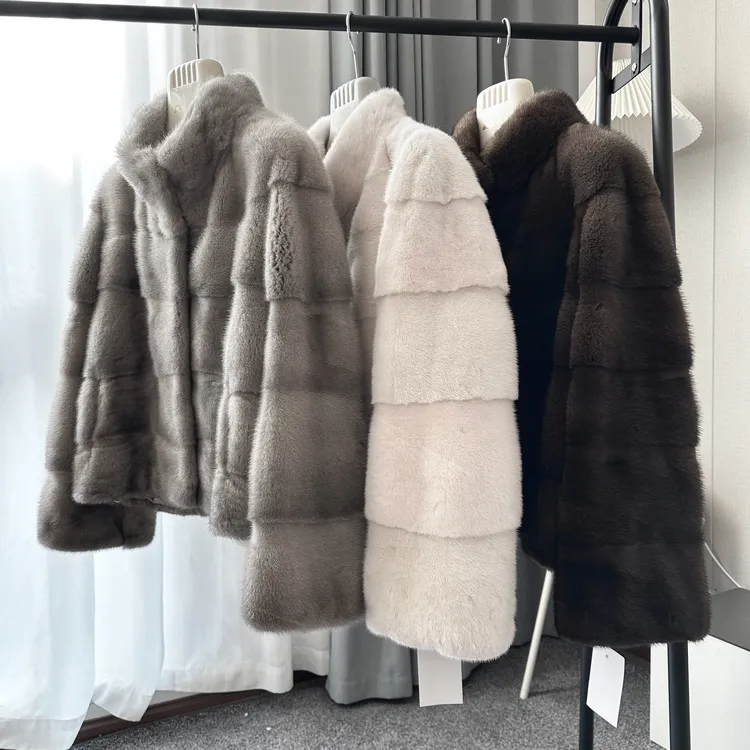 25新款进口天鹅绒貂皮大衣整貂横排短款立领水貂皮草气质外套女