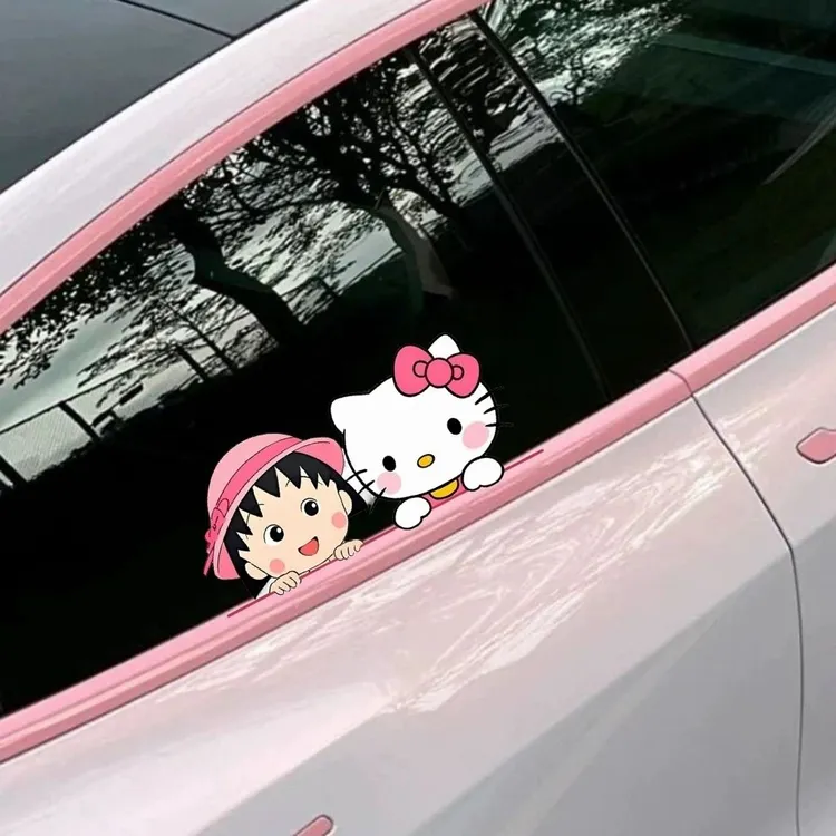 卡通可爱汽车后挡风玻璃装饰贴纸高颜值电动车遮挡划痕防水贴画
