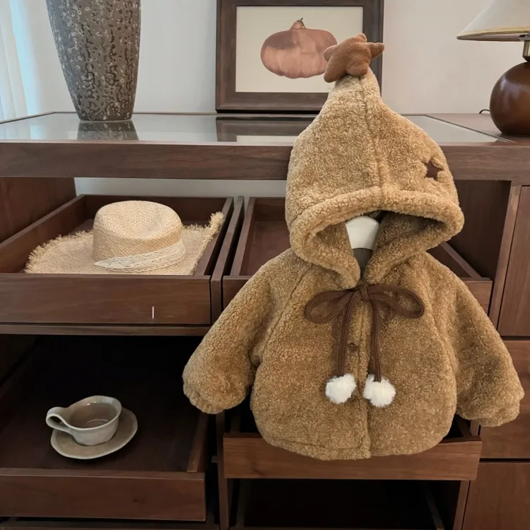 童装女童韩系2015冬季新款女宝宝冬装尖尖连帽星星呢子大衣外套