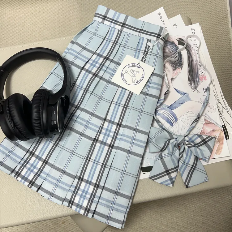 原创JK制服【浅雾海】秋冬浅蓝格裙甜美可爱学生日系学院风半身裙