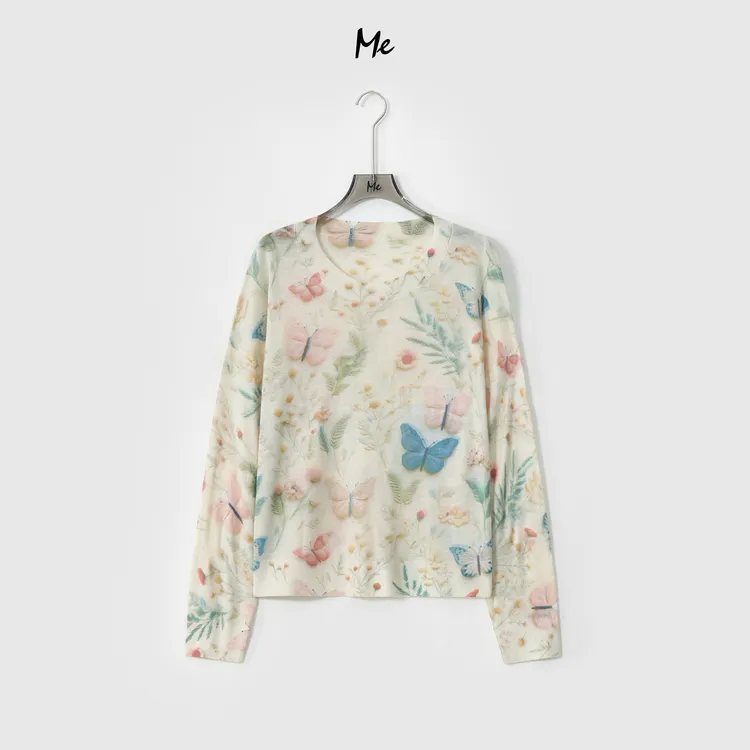 ME【柔光花园】天丝绵羊毛混纺水溶羊毛艺术印花百搭针织衫MESS6832