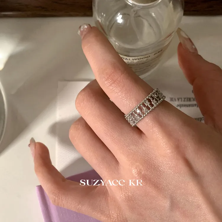 Suzyacc Kr 925银合成锆石戒指 【流星】锆石戒指食指戒可调节J0843