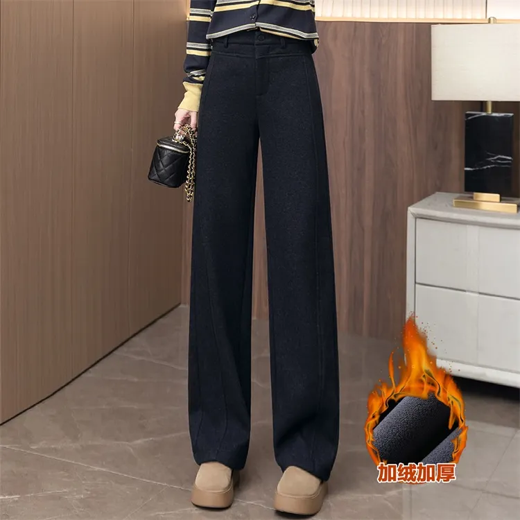 拉夏贝尔加绒加厚窄版阔腿裤女2025年冬季新款时尚高腰百搭休闲裤