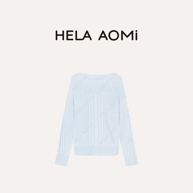 HELA AOMI“优美肩线”绵羊毛绞花肌理一字领设计针织衫CY5CC33414