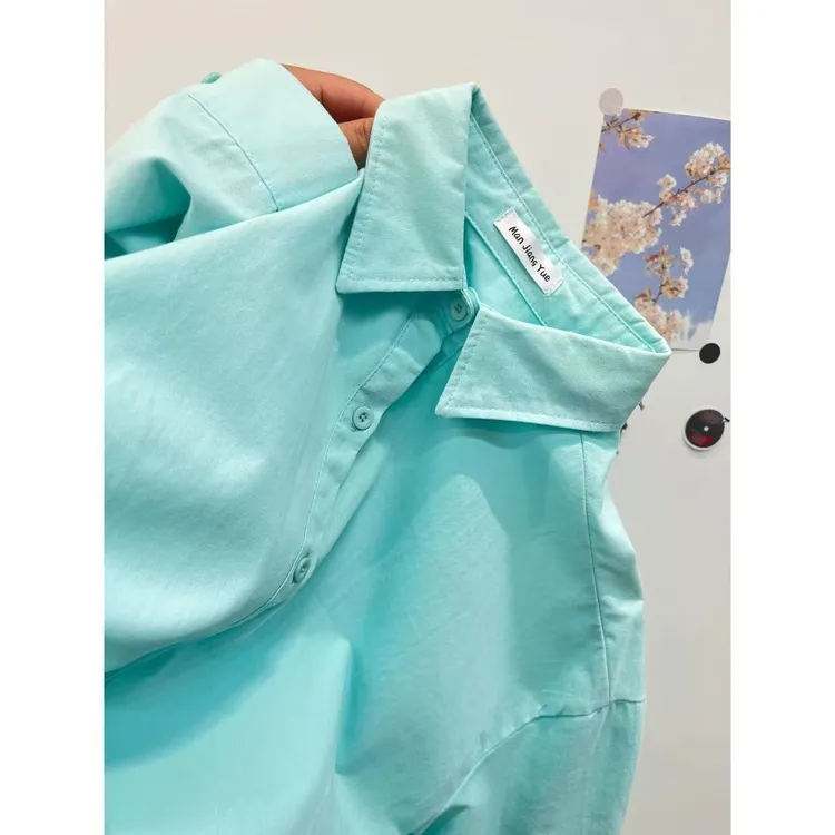 纯棉衬衫外套女内搭外穿设计小众衬衣小个子休闲宽松叠穿通勤上衣