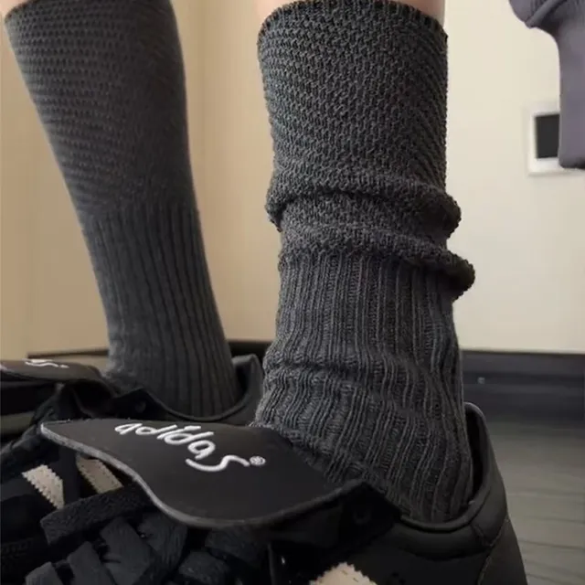 灰色袜子女款春秋长筒袜女潮ins堆堆袜秋冬配雪地靴白色中筒袜子