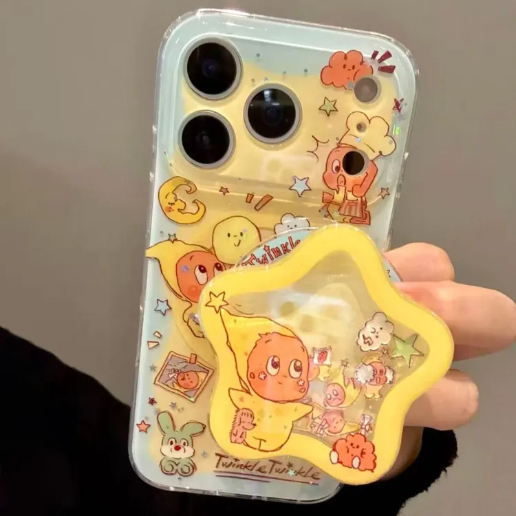 趣味黄底气球星星人支架适用于iPhone17promax手机壳苹果16可爱15