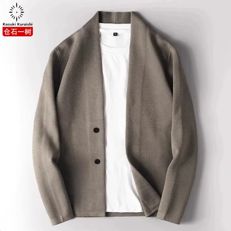仓石一树潮牌开衫毛衣男士春秋季新款宽松纯色披肩V领针织衫外套