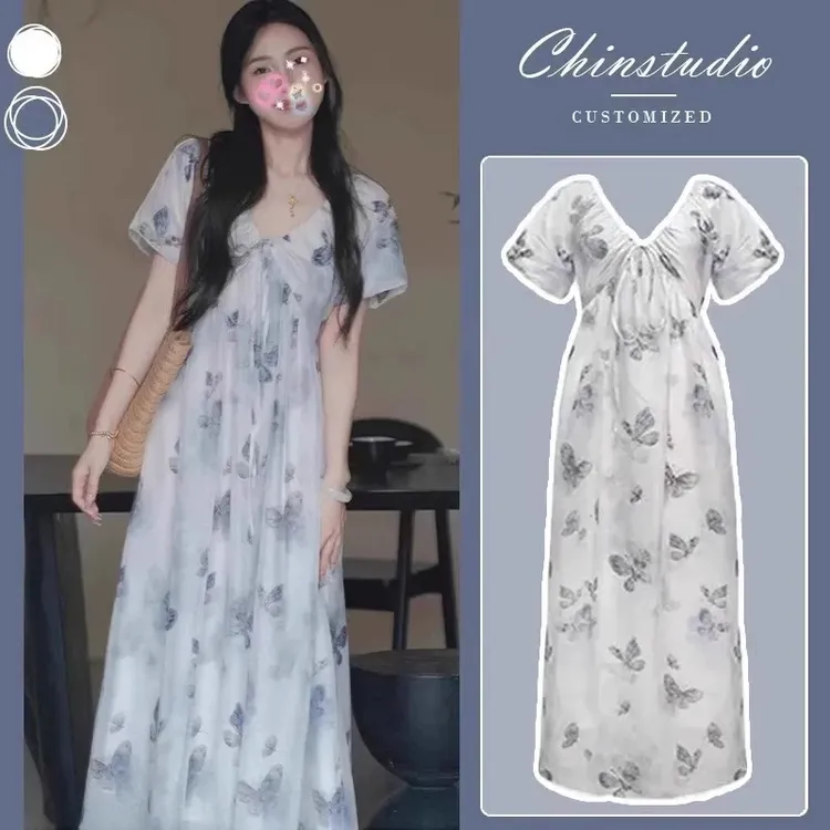 孕妇裙子连衣裙夏2025新款时尚宽松新中式雪纺碎花长裙夏季孕妇裙