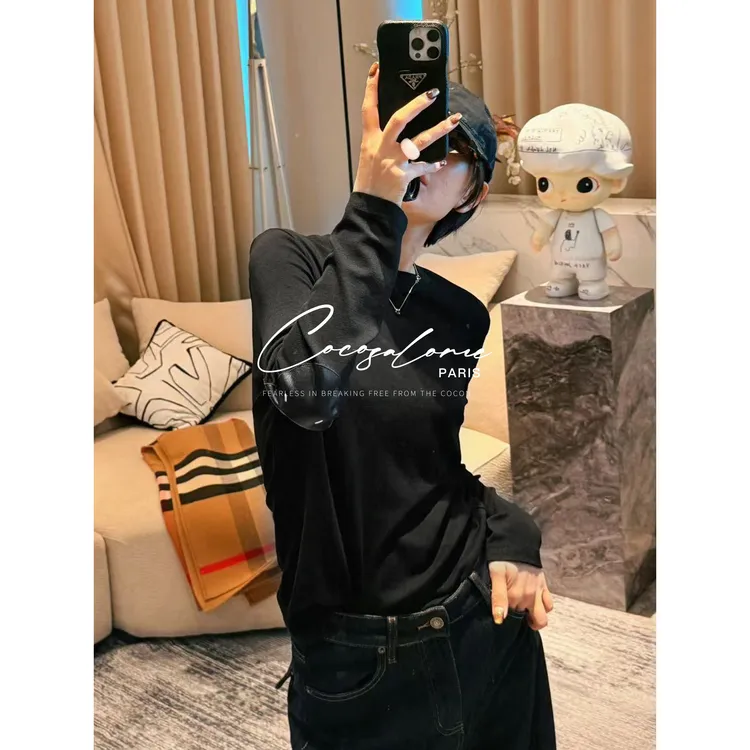 韩彬彬"四个点"260g抓绒秋冬保暖必备极简百搭打底长袖T722Y-7