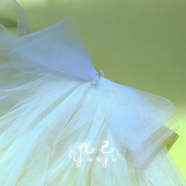 悦己结婚可爱蝴蝶结小头纱求婚领证新娘头饰主婚礼拍照道具白色