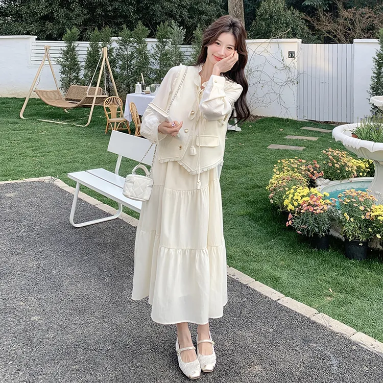 法式名媛千金小香风套装裙女2025年春秋气质流苏马甲连衣裙两件套