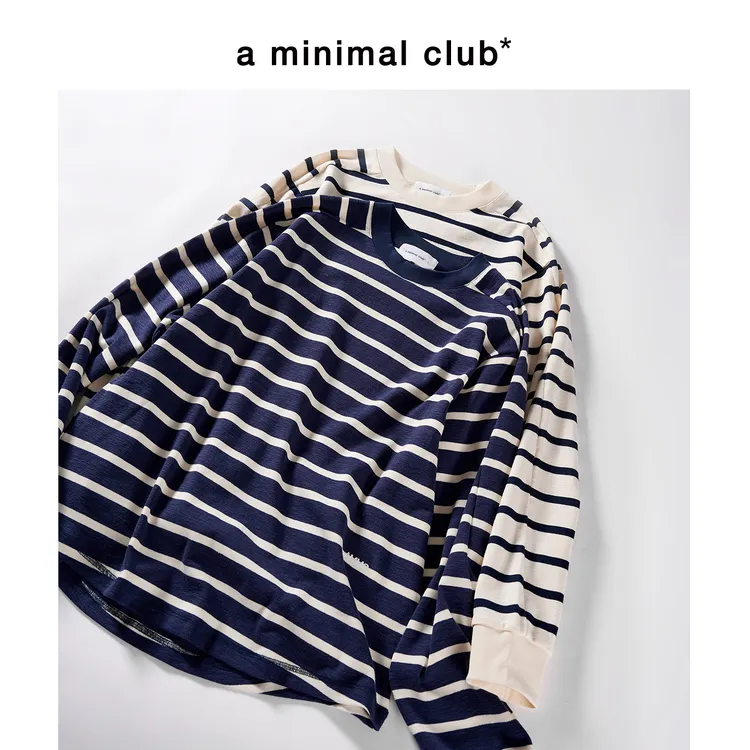 a minimal club简约正反不对称剪裁条纹长袖T恤竹节棉AM58TL01