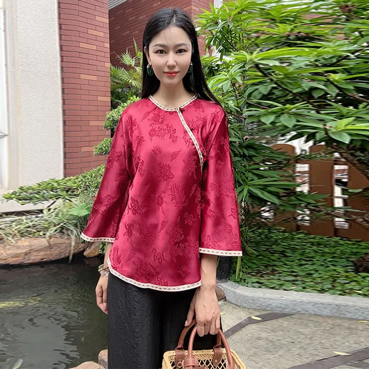 浒城古娘国风夏新款新中式复古上衣宽松衬衫国风T恤小衫WB2504644