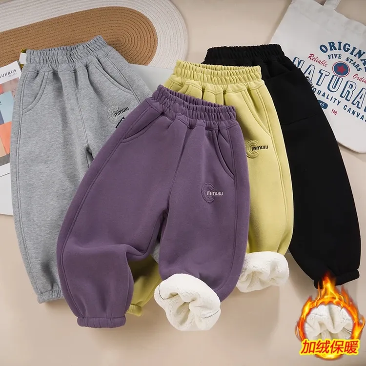 清版【粗针水洗棉】加绒暖阳绒冬款男女童弯道宽松裤LenKid- 贴布C