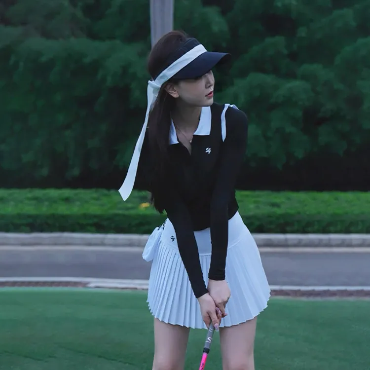 2026高尔夫衣服女长袖冰感防晒速干上衣打底修身弹力显瘦百褶裙