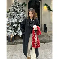 秋冬双面手缝保暖小立领披风款韩版宽松大衣