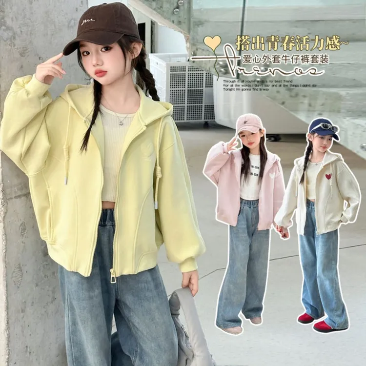 女童外套春秋款2025新款洋气时髦儿童休闲卫衣运动宽松女孩开衫潮