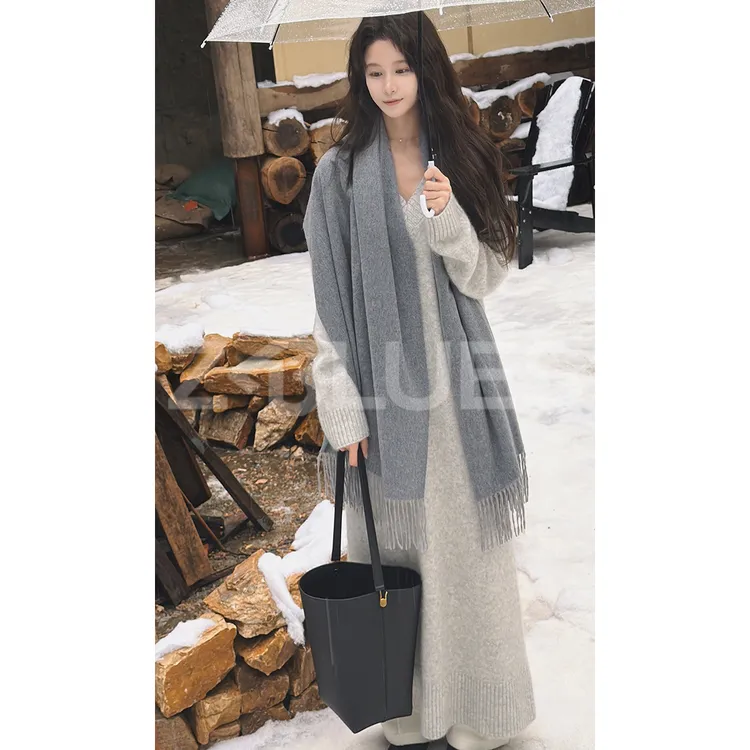 Z.blues【冬季情人裙】无DI手感 高克重丝羊绒V领裙YZHLFS0088